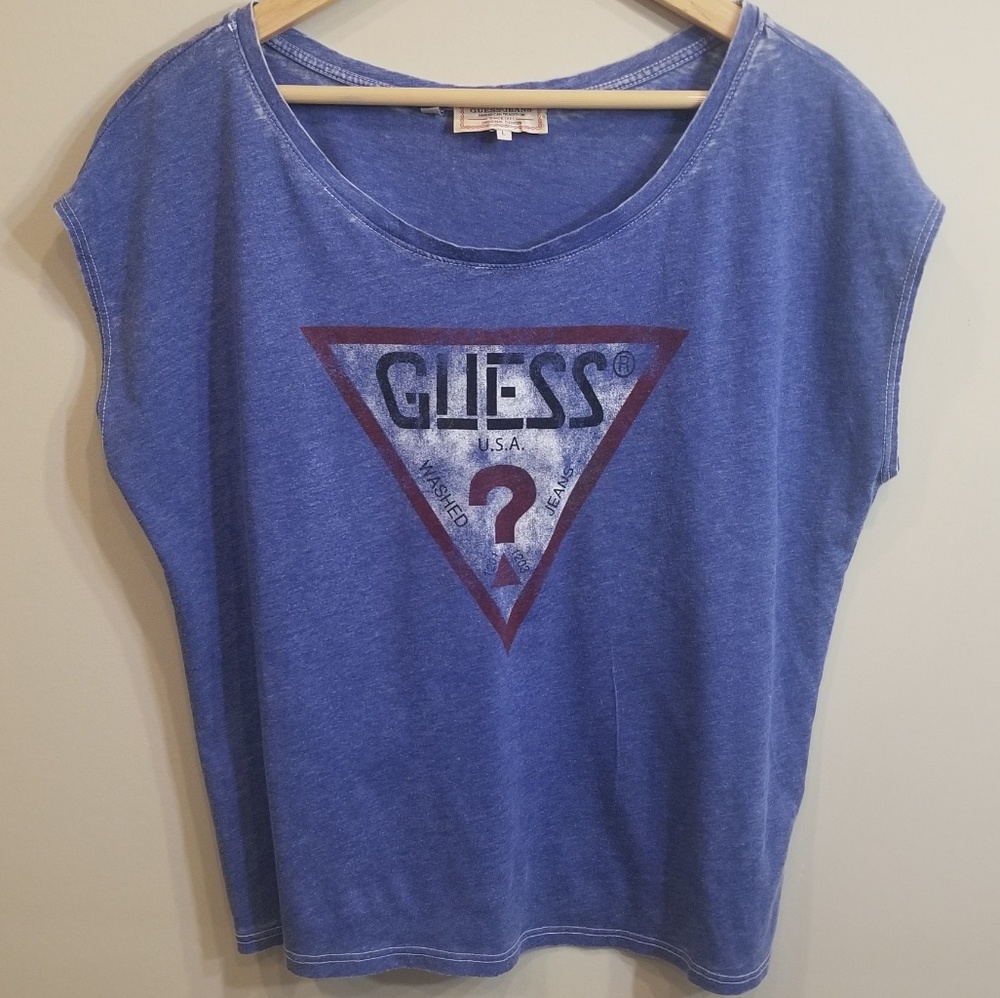 GUESS Vintage Logo Graphic Crop Top Tee Size L
